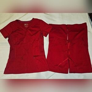 Purple Label Yoga By Healing Hands Scrub Set In Red Small Top & Xsmall Pants